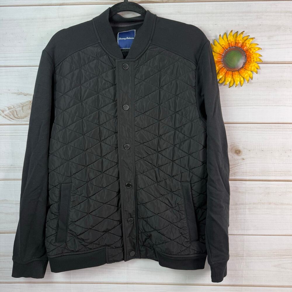 Tommy Bahama Mens Black Quilted Chamberlain Jacket Full Button Up Size Medium